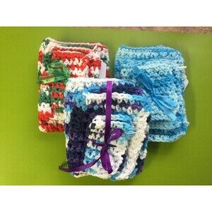Dish/Wash Cloths Set bundle of 3. Crochet New Handmade Eco-friendly Cotton yarn